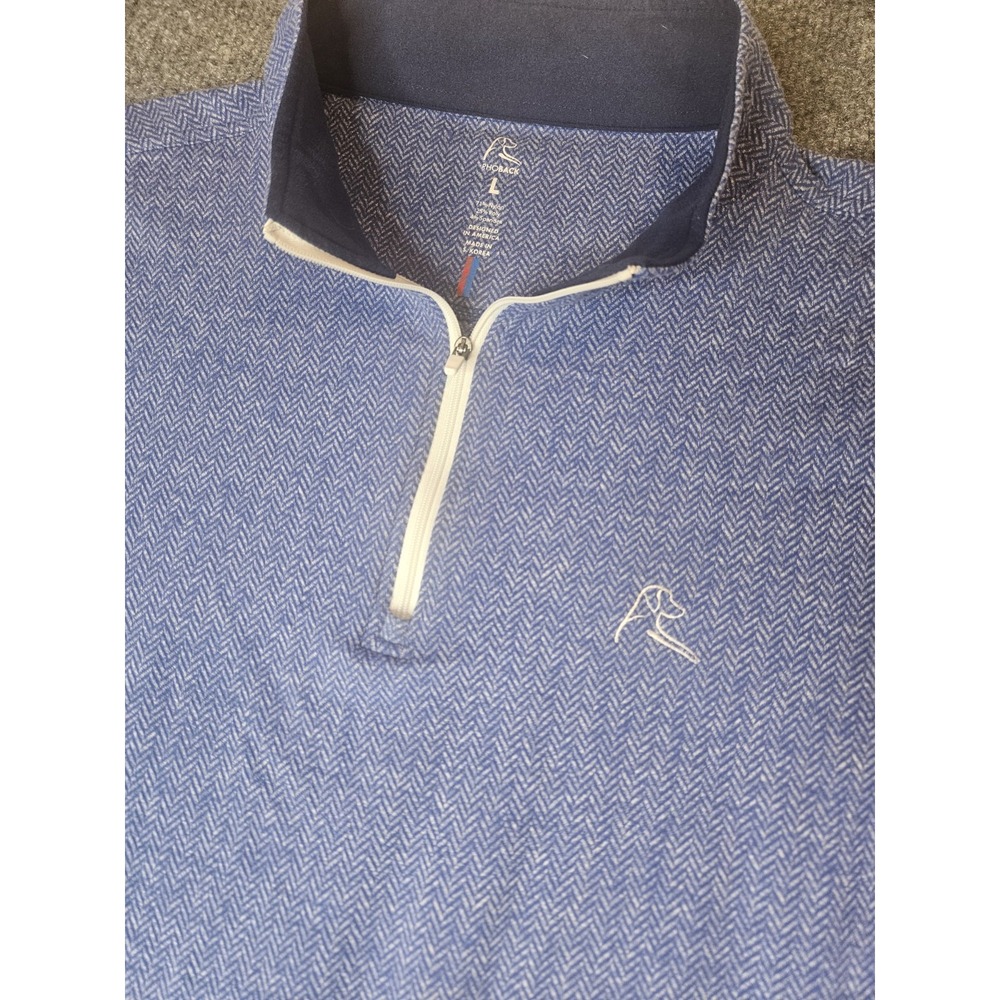 Rhoback Mens Quarter Zip Pullover Size Large Blue Herringbone Performance Golf